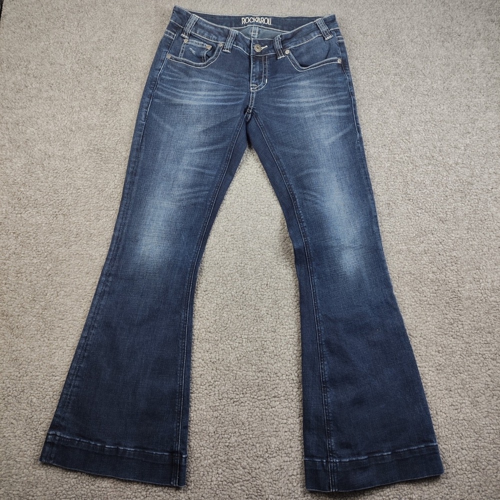 Rock & Roll Cowgirl Jeans Low Rise Womens 32x31 Flare Dark Wash Stretch Western